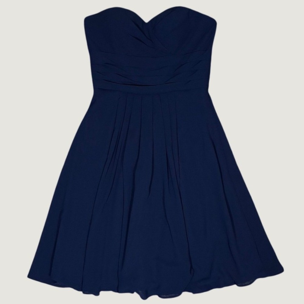Bill Levkoff Navy Blue Strapless Sweetheart Chiffon Cocktail Dress 6 Whimsigoth